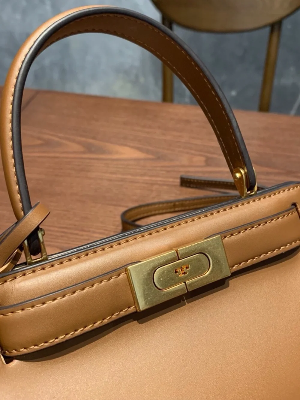 Tory Burch Small Tan Leather Top-Handle Satchel with Gold Hardware